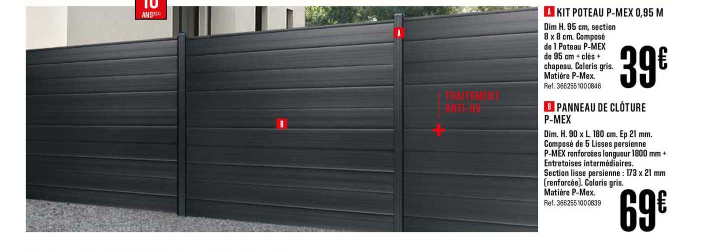 kit poteau p mex 0.95m panneau de clôture p mex