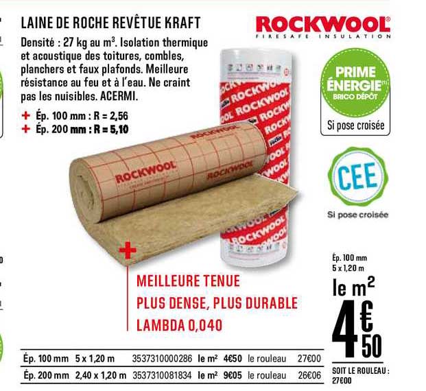 laine de roche revêtue kraft rockwool