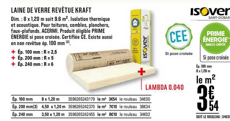 laine de verre revêtue kraft isover saint gobain