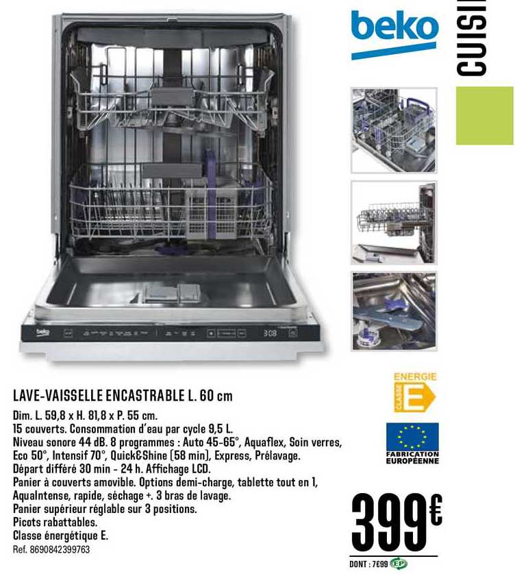 lave vaisselle encastrable l. 60 cm beko