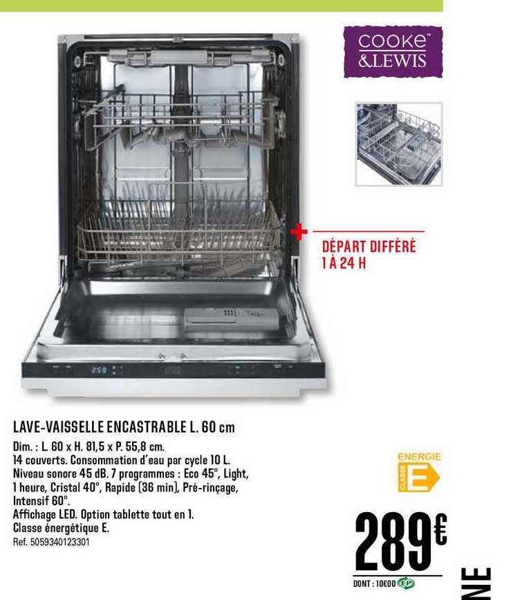 lave vaisselle encastrable l. 60 cm cooke lewis