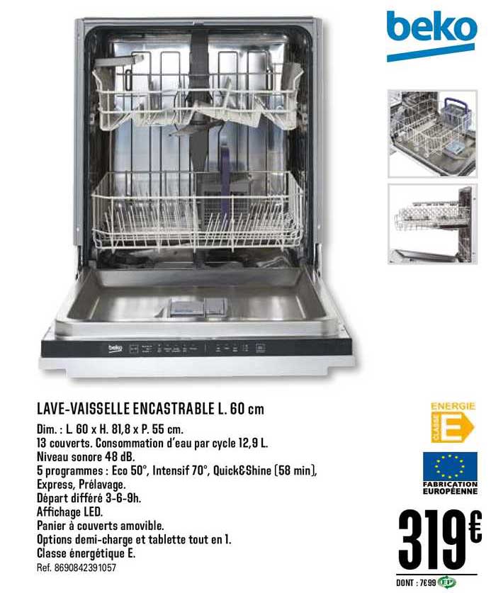 lave vaisselle encastrable l.60 cm beko