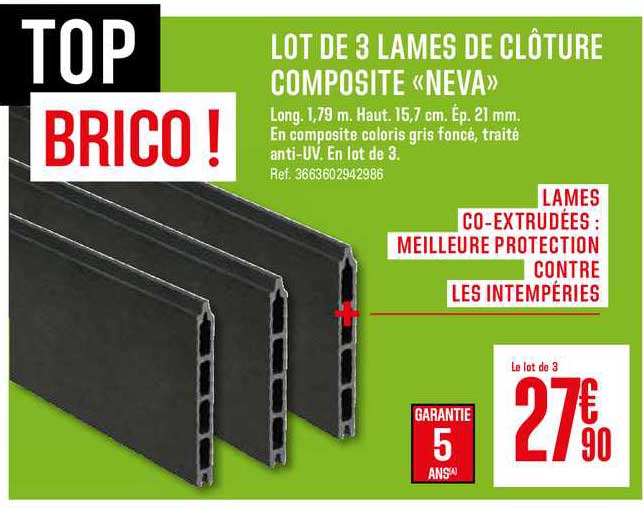 Lot De 3 Lames De Clôture Composite Neva