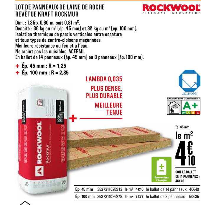 lot de panneaux de laine roche revêtue kraft rockmur rockwool