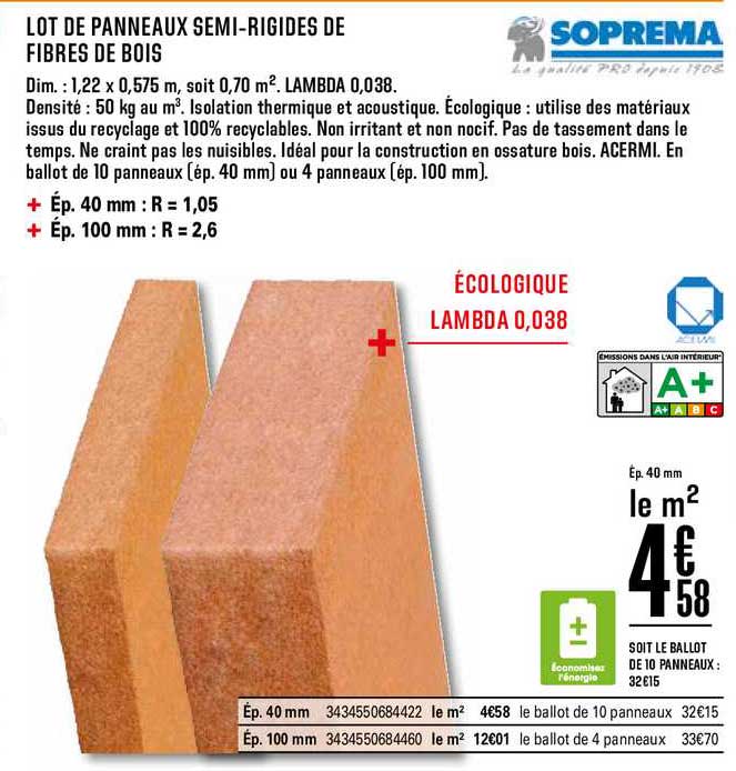 lot de panneaux semi rigides de fibres de bois soprema