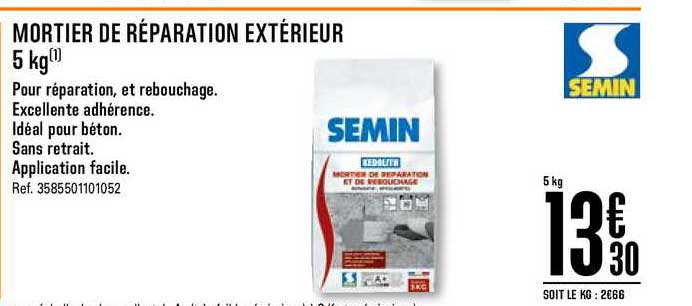 mortier de réparation extérieur 5 kg semin