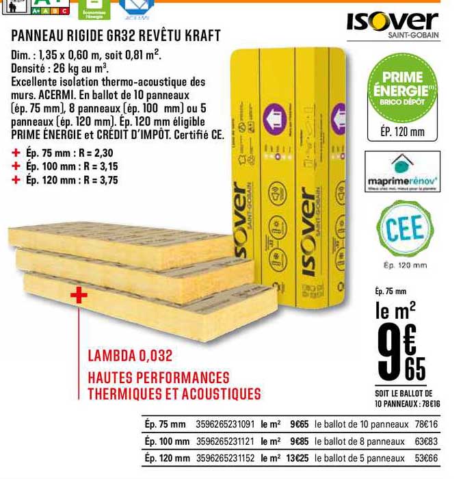 panneau rigide gr32 revêtu kraft isover saint gobain