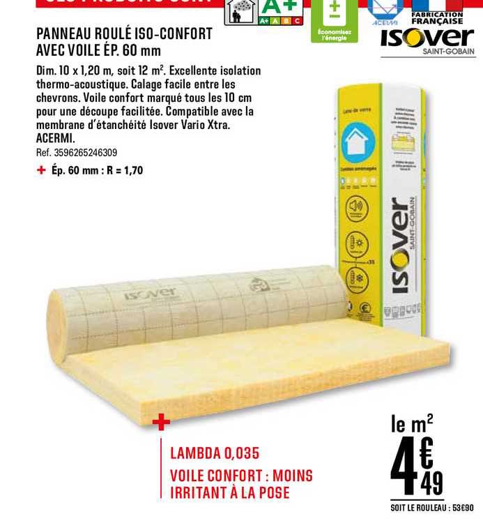 panneau roulé iso confort avec voile isover saint gobain