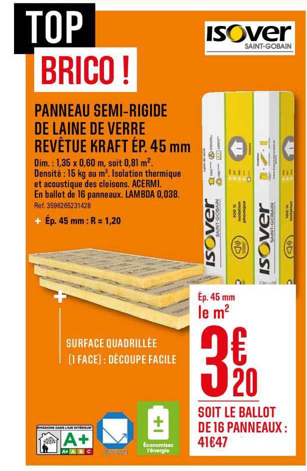 panneau semi rigide de laine de verre revêtue kraft isover saint gobain