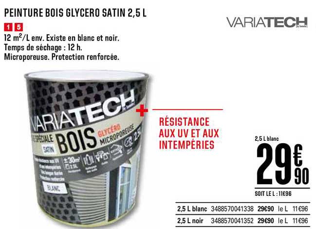peinture bois glycero satin 2.5l variatech