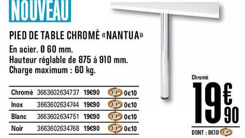pied de table chromé nantua