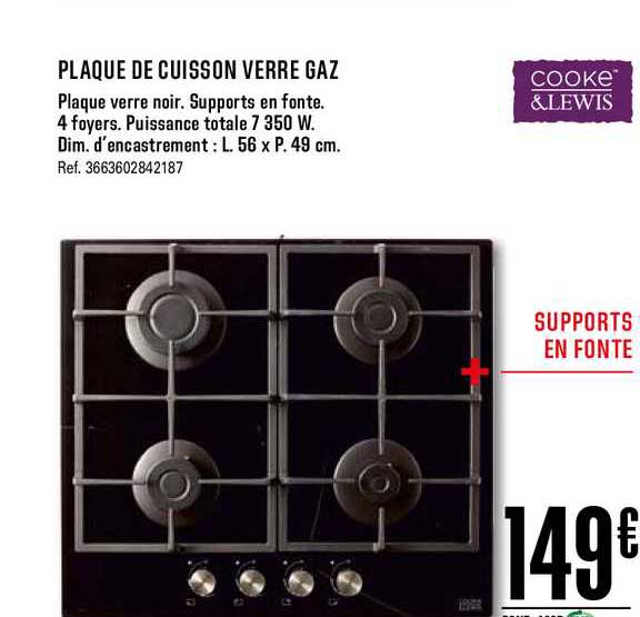 plaque de cuisson verre gaz cooke&lewis