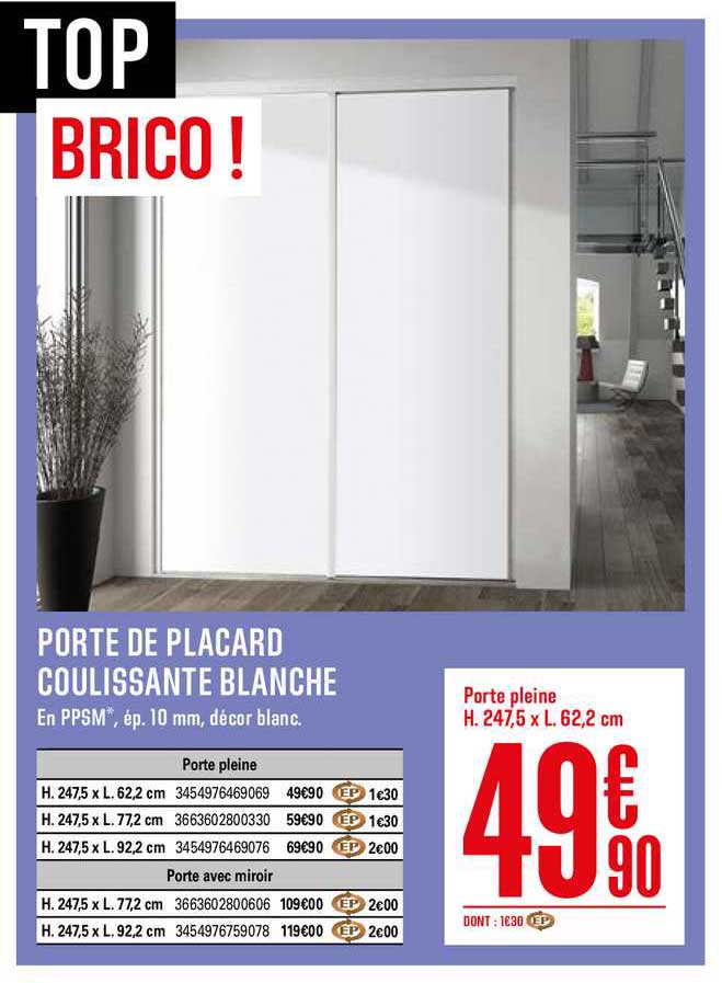 Porte De Placard Coulissante Blanche