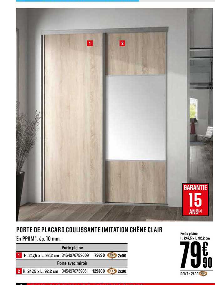 Porte De Placard Coulissante Imitation Chêne Clair