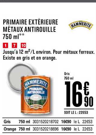 primaire extérieure métaux antirouille 750ml hammerite