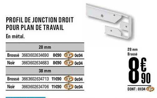 profil de jonction droit pour plan de travail