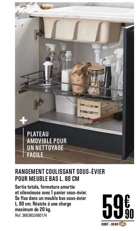 rangement coulissant sous évier pour meuble bas