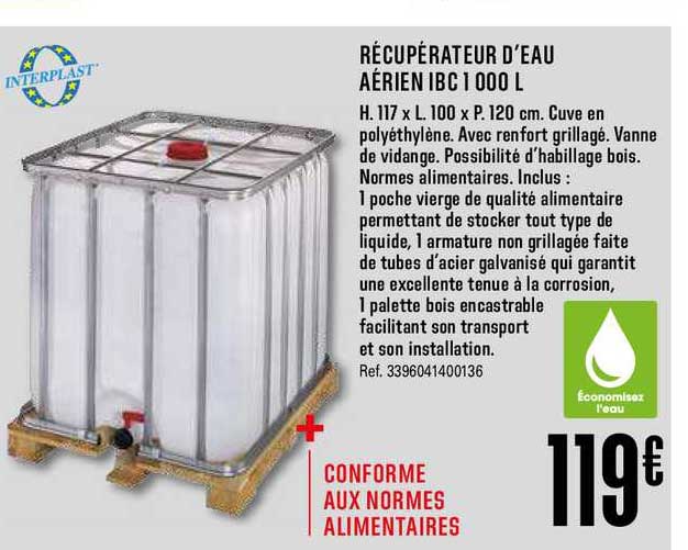 récupérateur d'eau aérien ibc 1.000l interplast