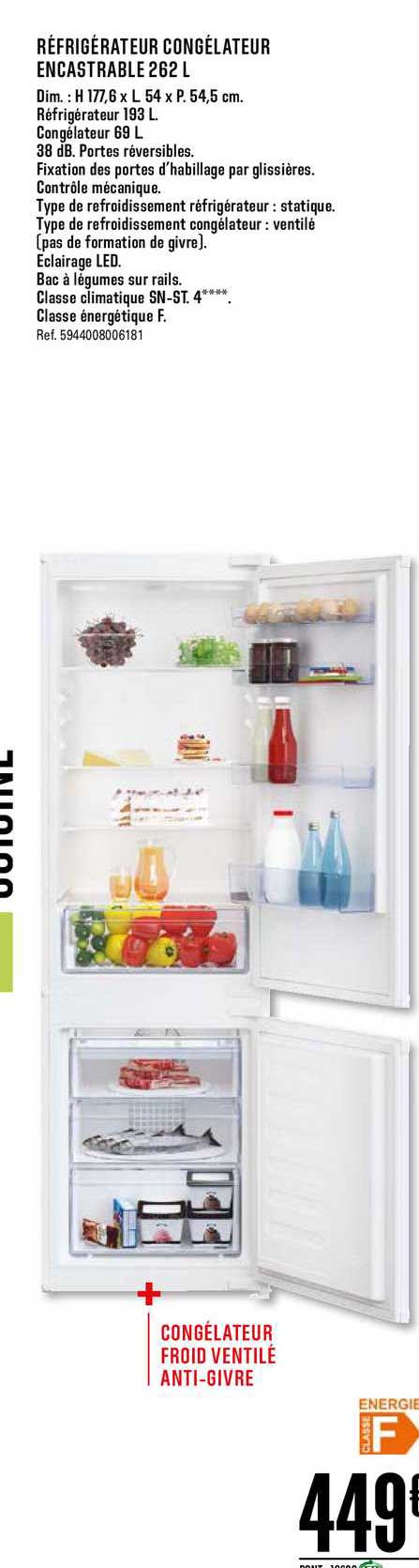 Réfrigérateur Congélateur Encastrable 262 L