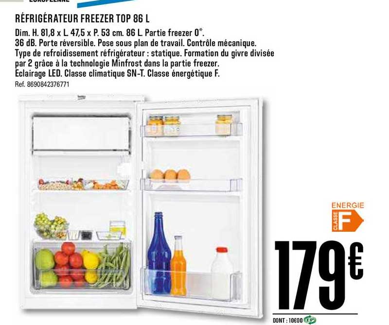 réfrigérateur freezer top 86 l