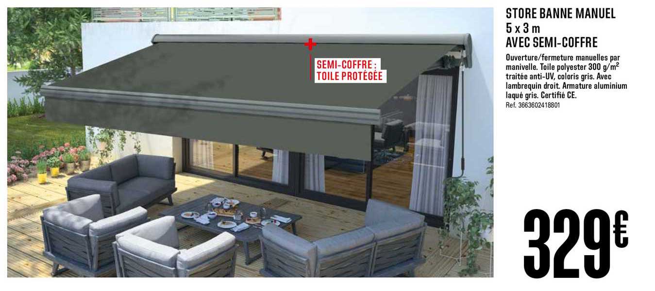 store banne manuel 5 x 3m avec semi coffre