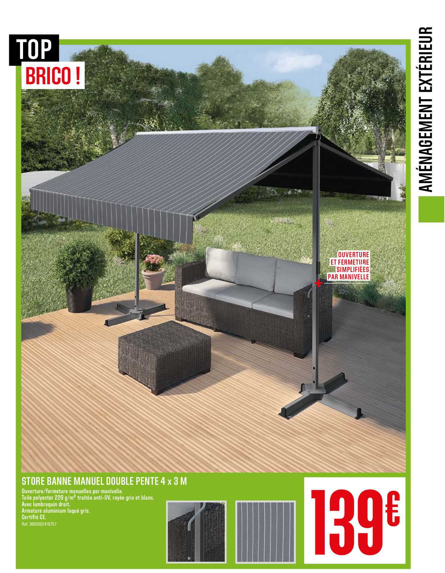 Store Banne Manuel Double Pente 4 X 8 M