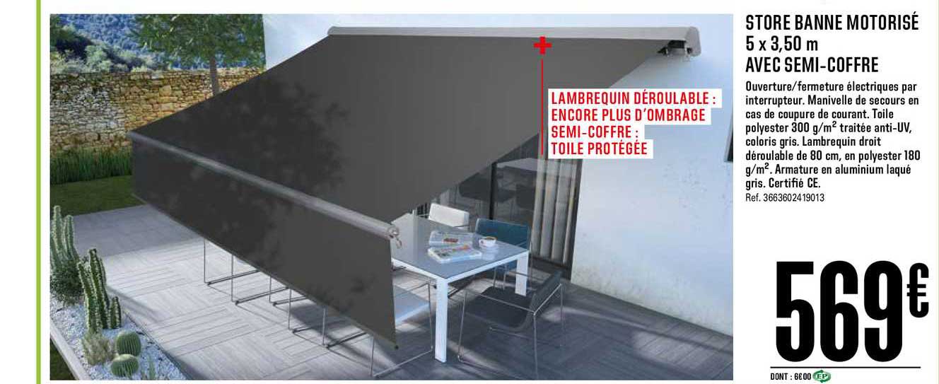 store banne motorisé 5 x 3.50 m avec semi coffre