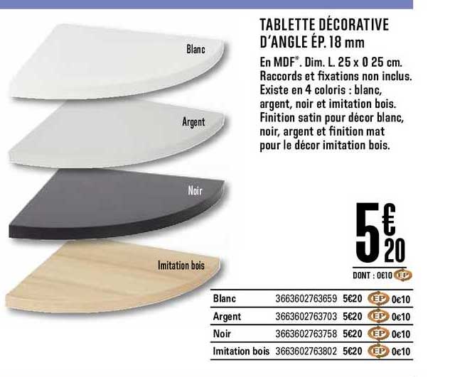 tablette décorative d'angle