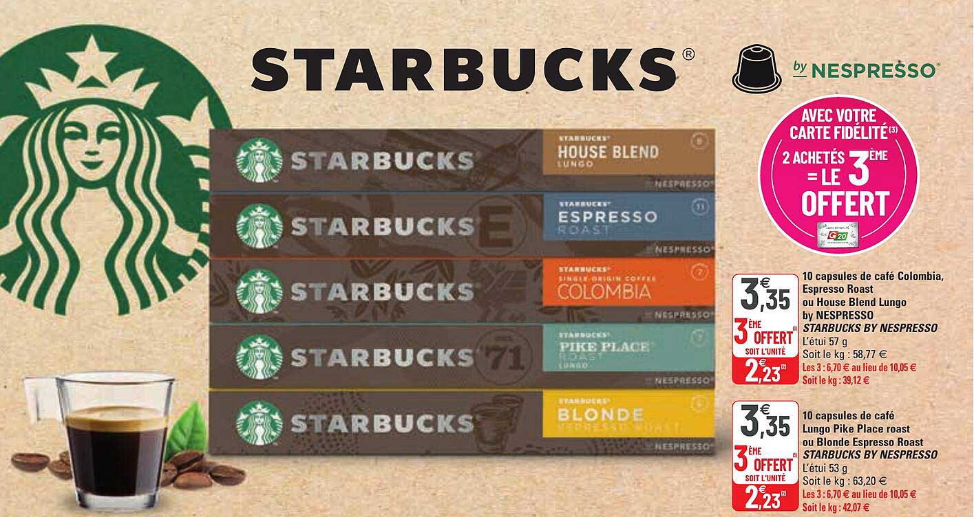 10 capsules de café colombia, espresso roast ou house blend lungo by nespresso starbucks by nespresso, 10 capsules de café lungo pike place roast ou blonde espresso roast starbucks by nespresso