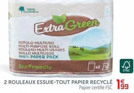2 rouleaux essuie-tout papier recyclé