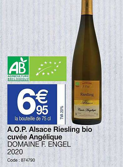 a.o.p. alsace riesling bio cuvée angélique domaine f. engel 2020