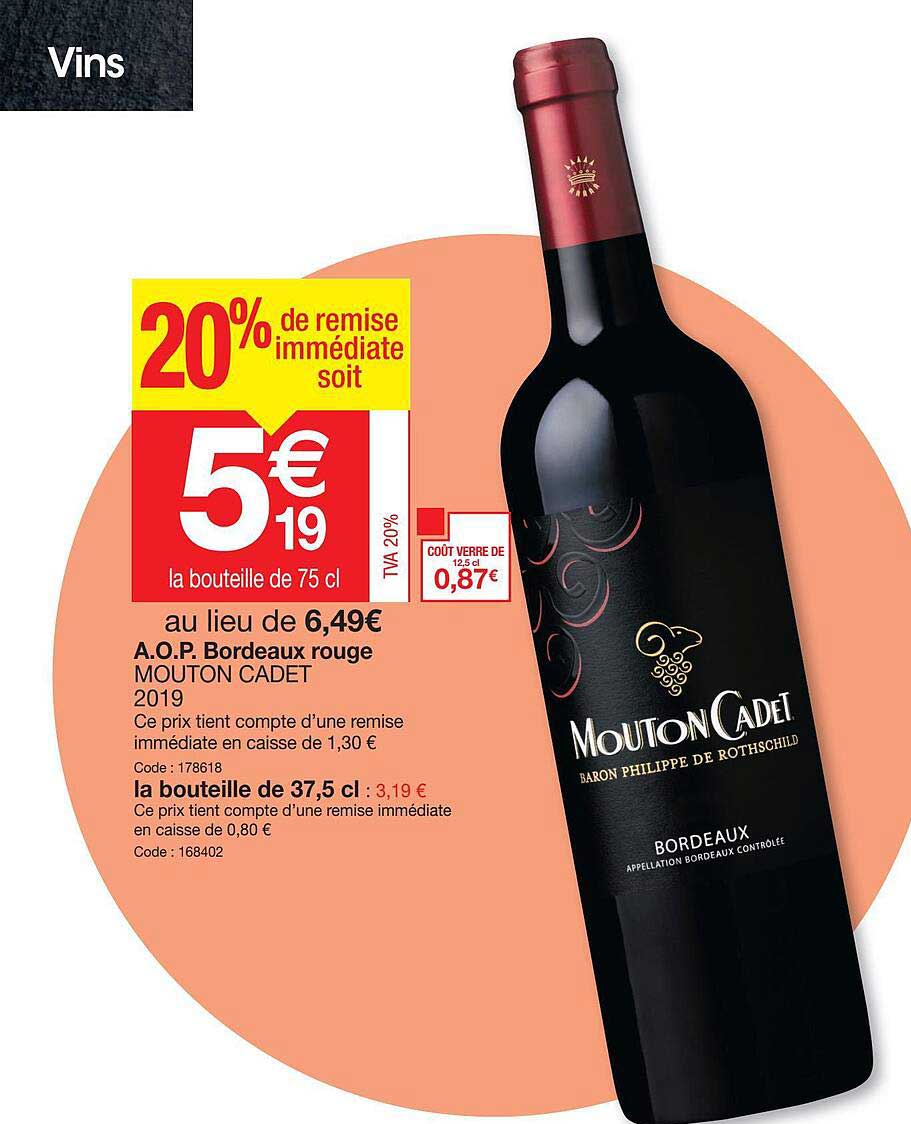 a.o.p. bordeaux rouge mouton cadet 2019