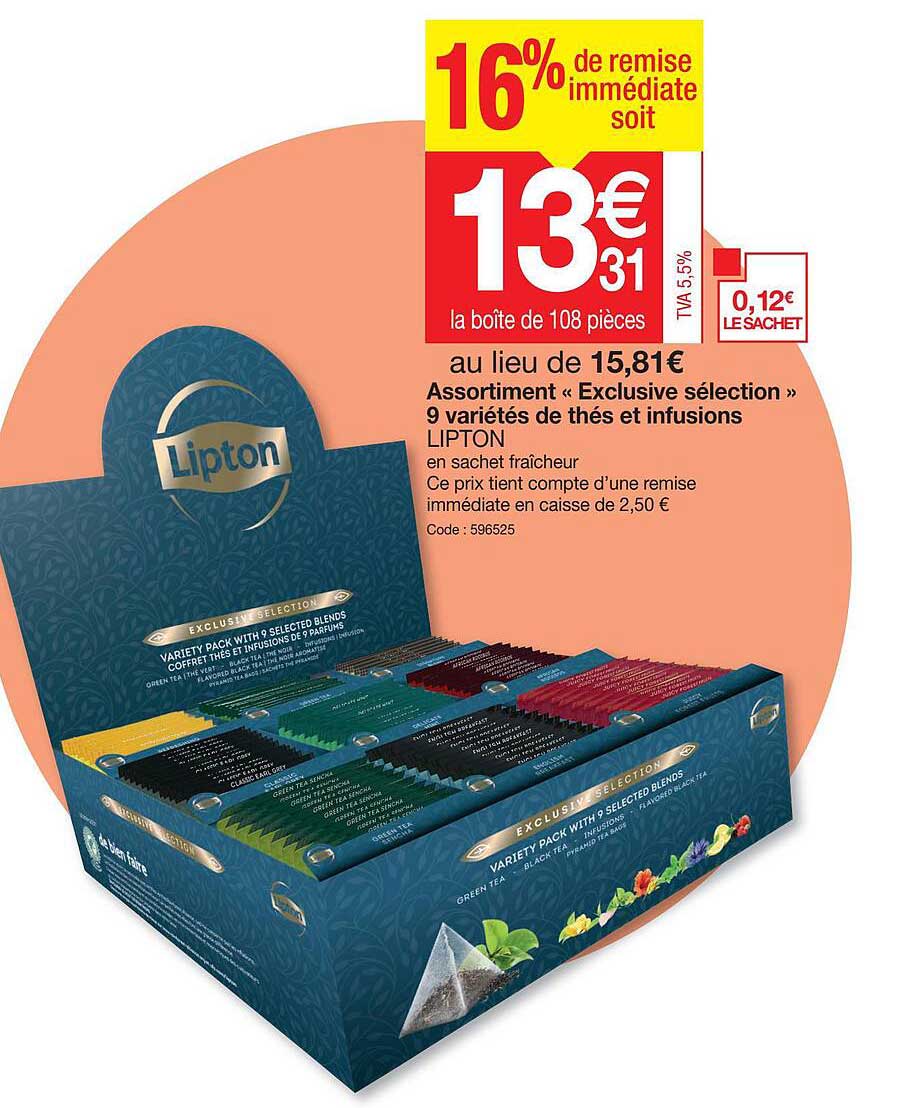 assortiment "exclusive sélection" 9 variété de thé et infusions lipton
