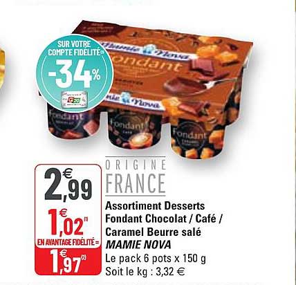 Assortiment Desserts Fondant Chocolat - Café - Caramel Beurre Salé Mamie Nova