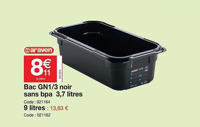 bac gn1-3 noir sans bpa 3,7 litres , 9 litres araven