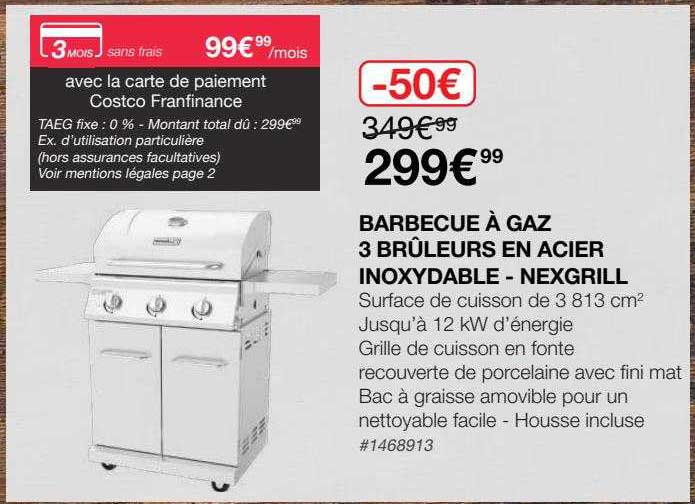 barbecue à gaz 3 brûleurs en acier inoxydable - nexgrill