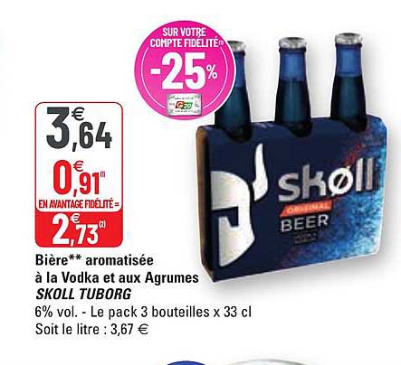 bière aromatisée à la vodka et aux agrumes skoll tuborg