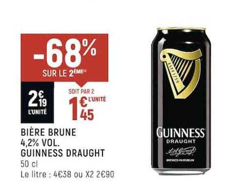 bière brune 4.2% vol guinness draught -68% sur le 2ème