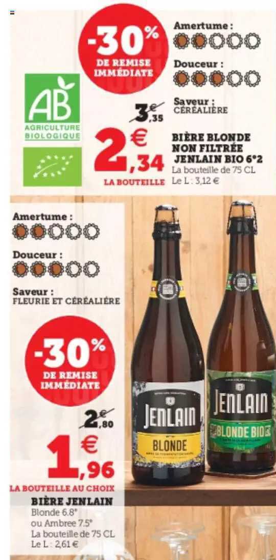 bière jenlain, bière blonde non filtrée jenlain bio 6°2