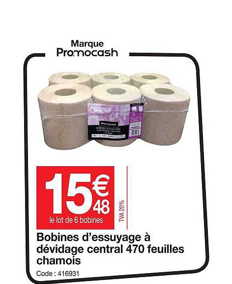 bobines d'essuyage à dévidage central 470 feuilles chamois