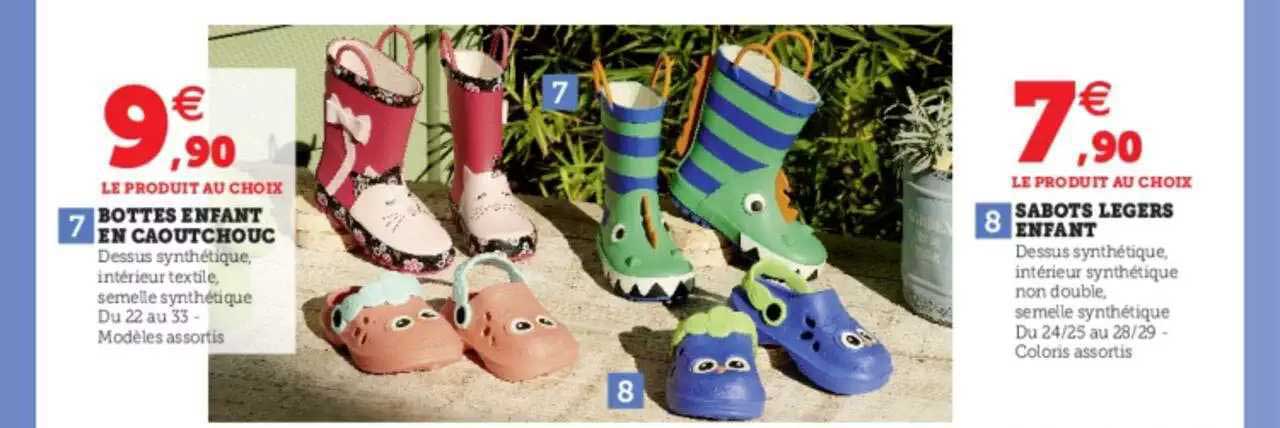 bottes enfant en caoutchouc, sabots légers enfant