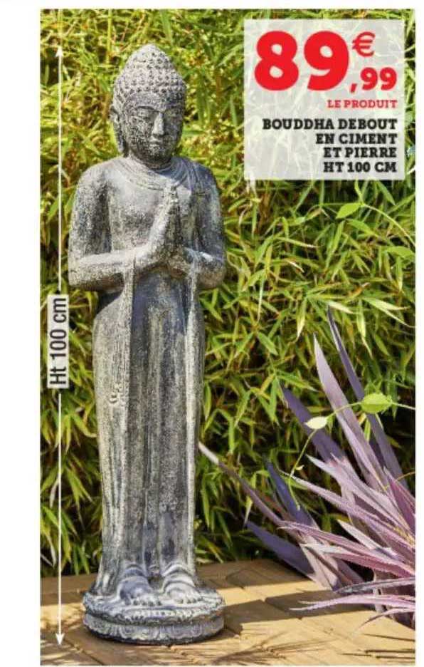 bouddha debout en ciment et pierre ht. 100 cm