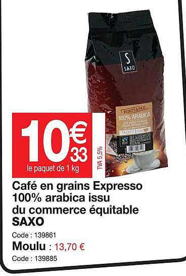 café en grains espresso 100% arabica issu du commerce équitable saxo