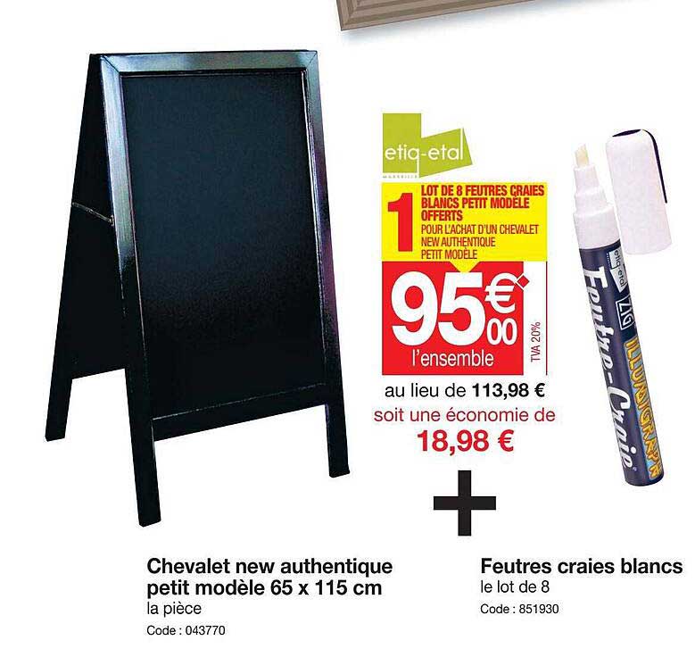 Chevalet New Authentique Petit Modèle 65 X 115 Cm + Feutres Craies Blancs