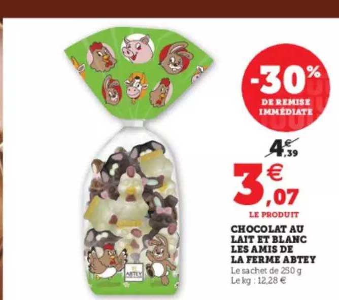 chocolat au lait et blanc les amis de la ferme abtey