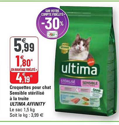 croquettes pour chat sensible stérilisé à la truite ultima affinity