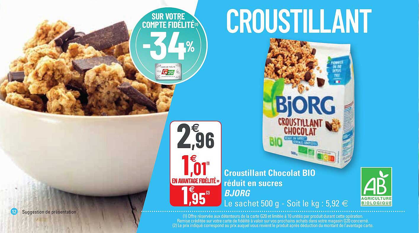 croustillant chocolat bio réduit en sucres bjorg
