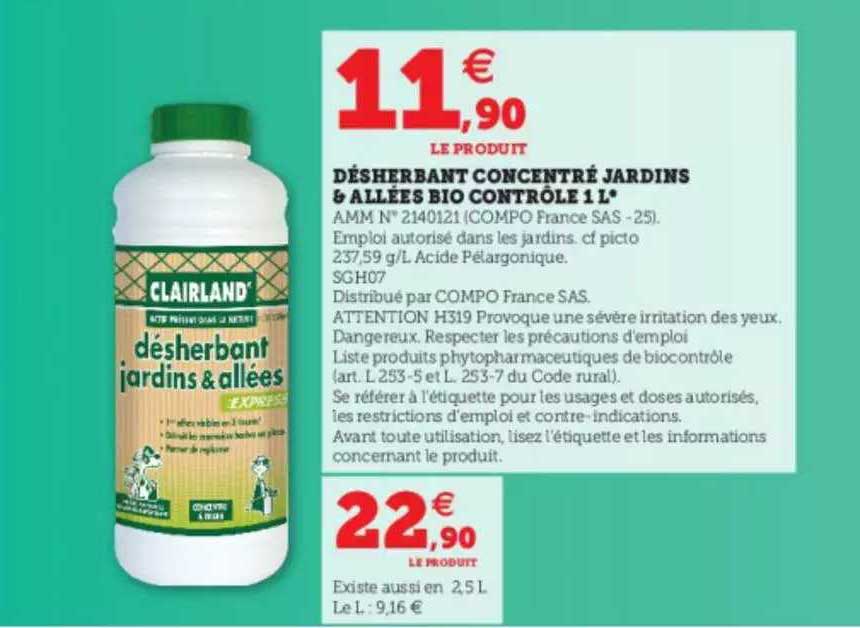 Désherbant Concentré Jardins & Allées Bio Contrôle 1 L Clairland