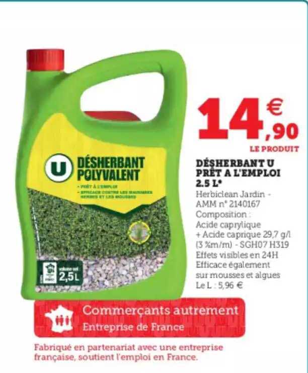 désherbant u prêt à l'emploi 2.5 l