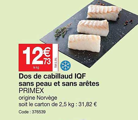 dos de cabillaud iqf sans peau et sans arêtes primex